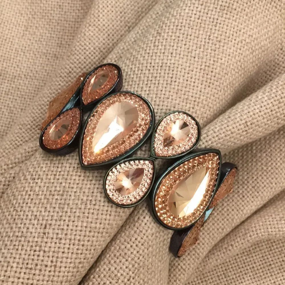 Gunmetal and Rose Gold Gem Stretch Bracelet